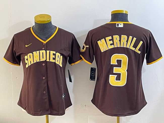 Women%27s San Diego Padres #3 Jackson Merrill Brown Stitched Jersey